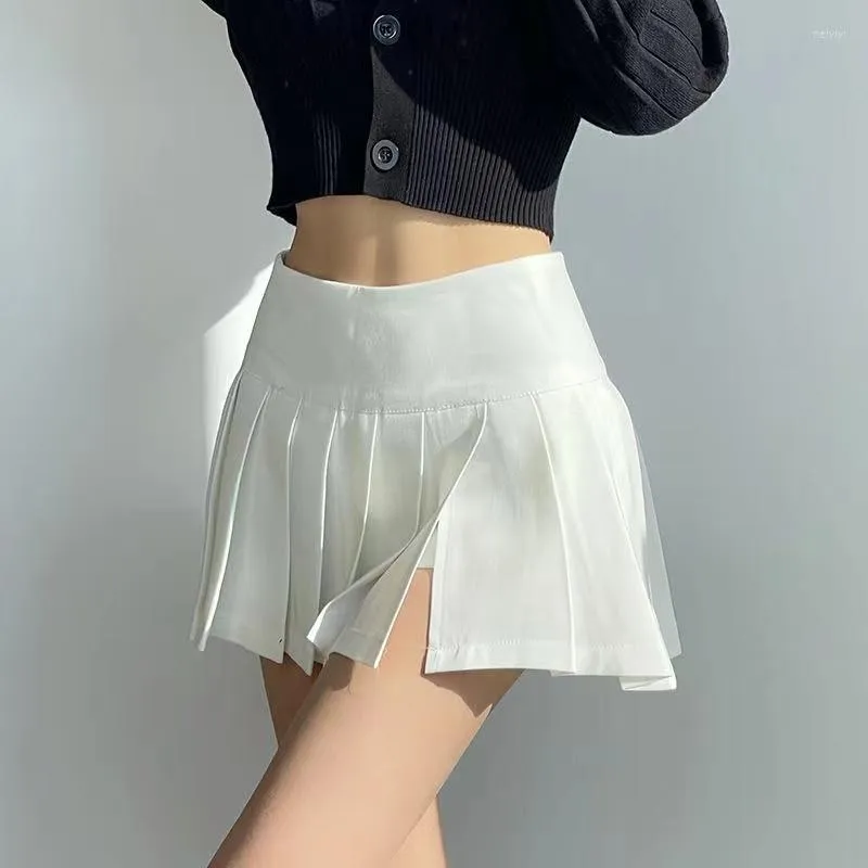 スカートサマースプリットテニススカートハイウエスト女性セクシーなミニビンテージブラック韓国の白いプリーツ
