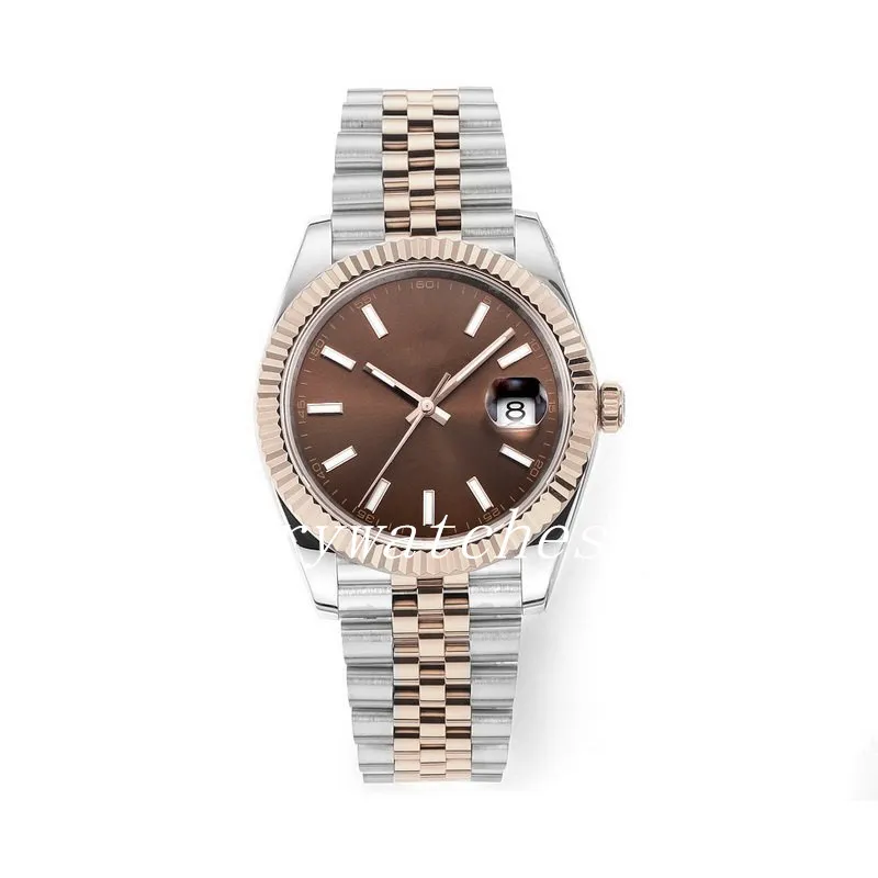 MENS Titta på 41mm Datejust Chocolate Dial Asian 2813 Movement Automatic Mechanical Rose Gold Two Tone Jubilee Strap Sapphire Glass Luminous Armtwatch