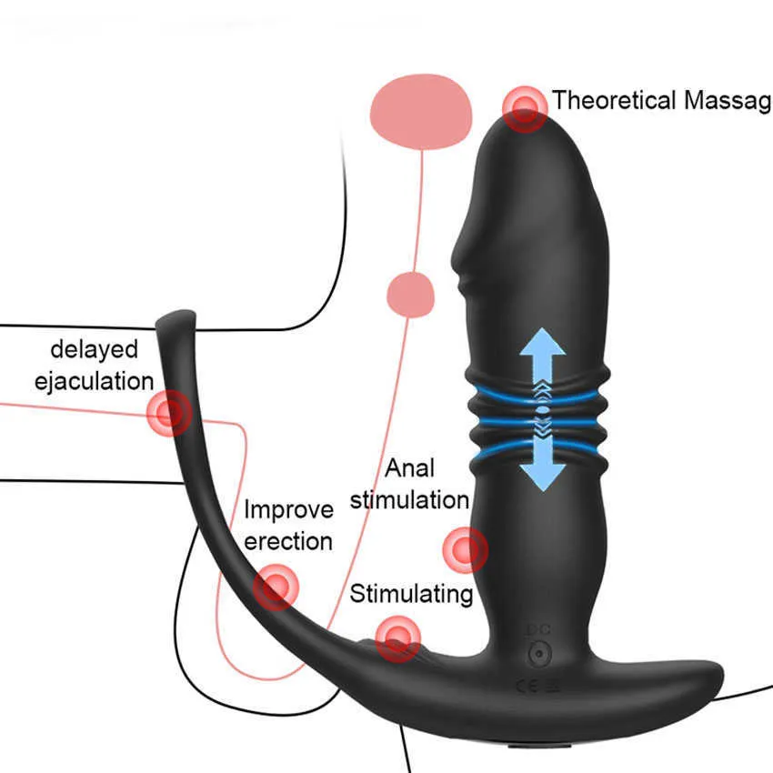 Itens de beleza empurrando massageador de próstata Vibrador anal de silicone para homens atraso ejaculação butt plug gock anel de brinquedos sexy de masturbação gay vidrador