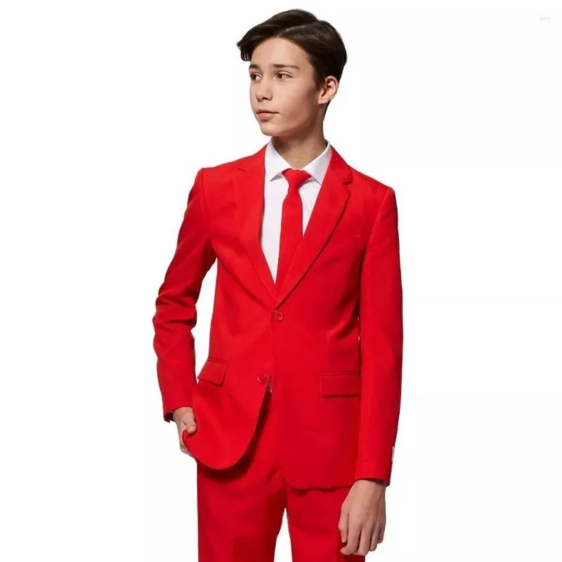 Abiti da uomo Tinta unita Rosso Teen Boys Slim Blazer Pantaloni Custom Made Young Man Two Button Party Prom Coat / Wedding Abiti formali Abiti per giovani