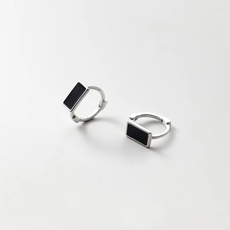 Hoopörhängen Enosola 925 Sterling Silver Black Geometric Square Shape Hoops Piercing Small Ear Rings Earings Fine Jewelry for Women