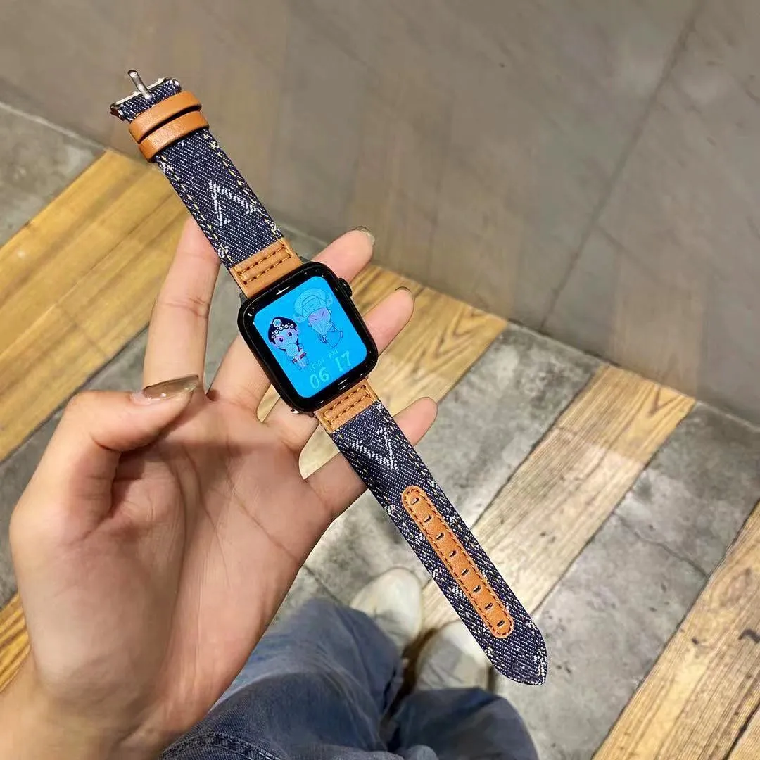 Banda de reloj de cuero genuino de lienzo de mezclilla para la serie IWatch 8 7 SE 6 5 4 3 2 Banda de brazalete para Apple Watch Ultra 49 41 45 40 44 mm