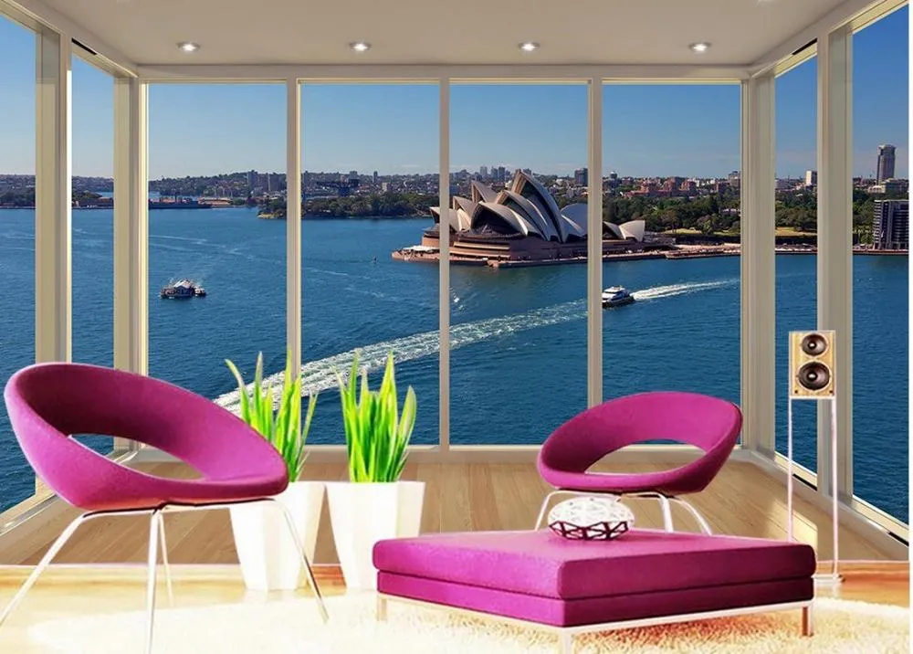 Fonds d'écran personnalisé 3D papier peint mural balcon vues de l'opéra de Sydney salon TV toile de fond chambre po