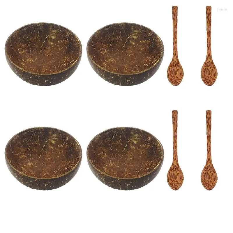 Miski Naturalne miski kokosowe Zestaw drewnianej sałatki ramen drewniana łyżka kokos koktajl kuchenny stołowy 12-15 cm