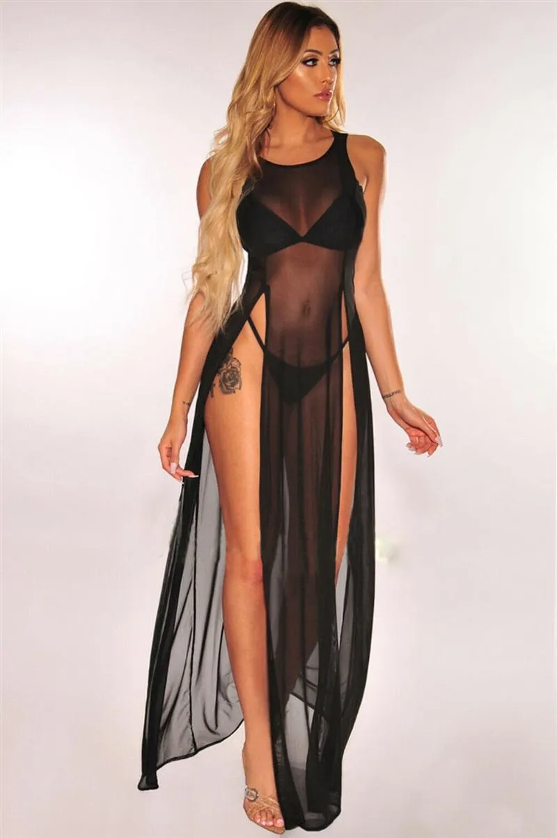 Kvinnors badkläder sexiga kvinnor mesh ren lång maxi klänning kväll fest strandklänningar sundress bikini cover up seugh tyll cover-ups swomen