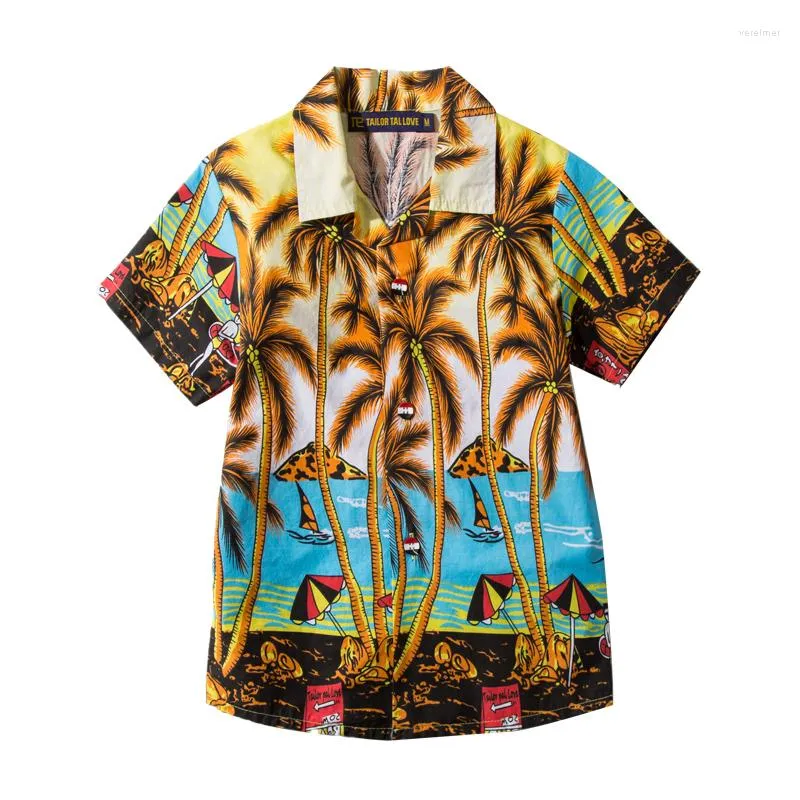 Camicie casual da uomo 2023 Camicie da bambino a maniche corte da ragazzo Camicia Hawaii per la spiaggia estiva Genitore-bambino Moda hawaiana Stampa albero di cocco