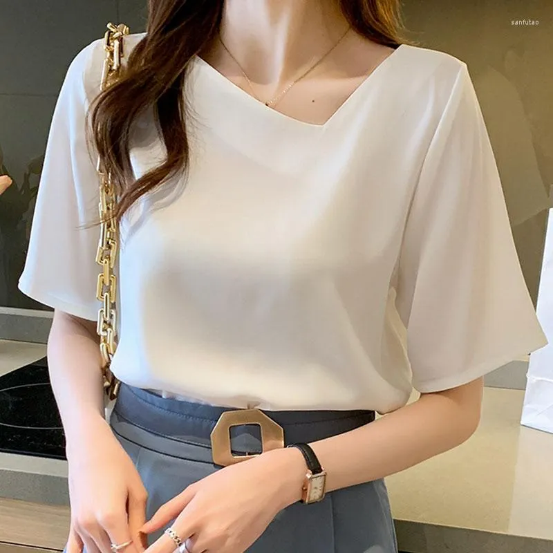 Women's Blouses Women With 2023 Korean Fashion Clothing Femme Chiffon Solid Blusa Shirts White Black Apricot Color 0633