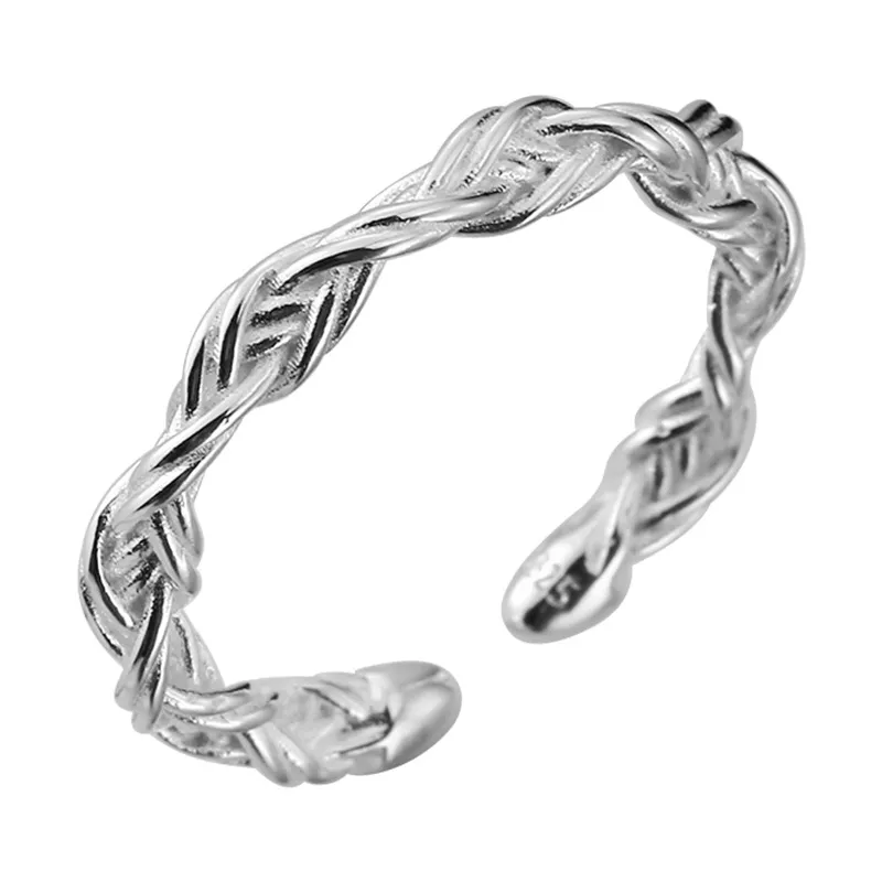 925 Sterling zilver gevlochten ring eenvoudige kruisgeometrische trouwring voor vrouwen verstelbare maat