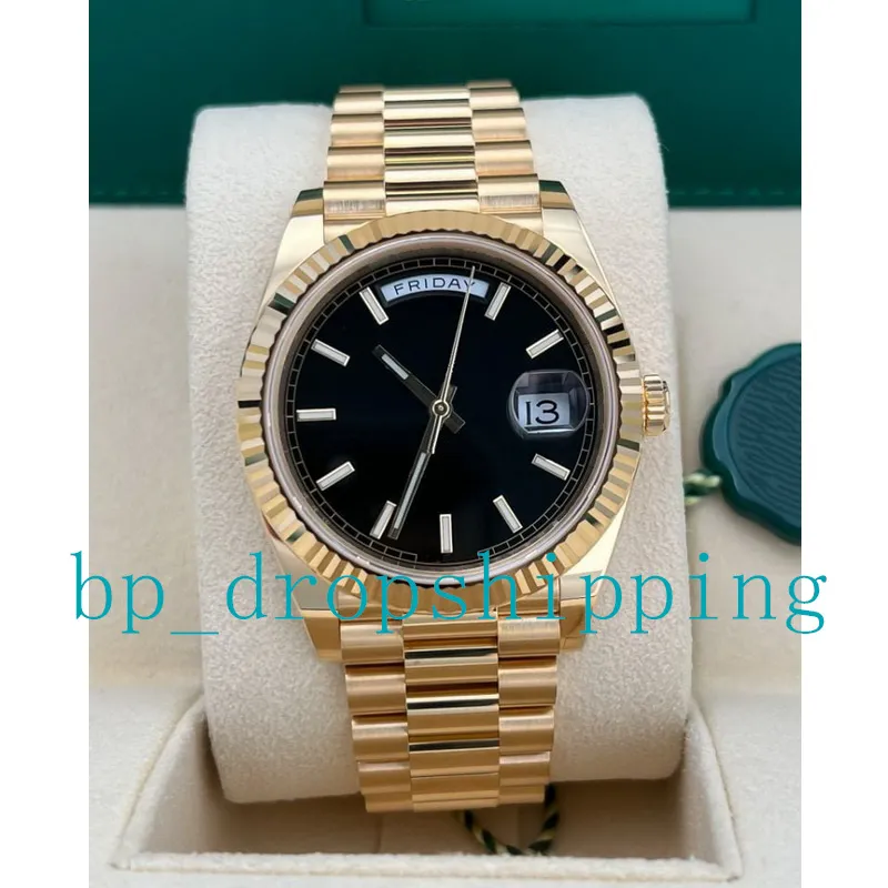 Reloj para hombre 41 mm Daydate Black Dial President 18K Gold Asia 2813 Movimiento Automático Mecánico NF Factory Relojes de pulsera luminosos de alta calidad para hombres