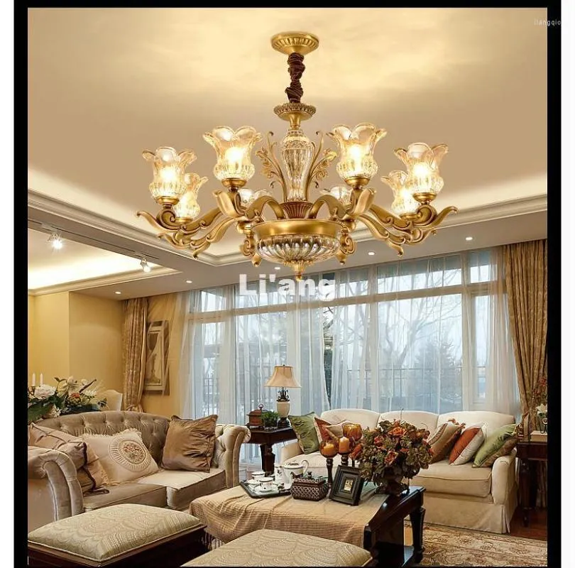 Chandeliers European Brass Antique Crystal Chandelier Lingting Luxurious LED AC Lamp Lustre Suspension Lighting