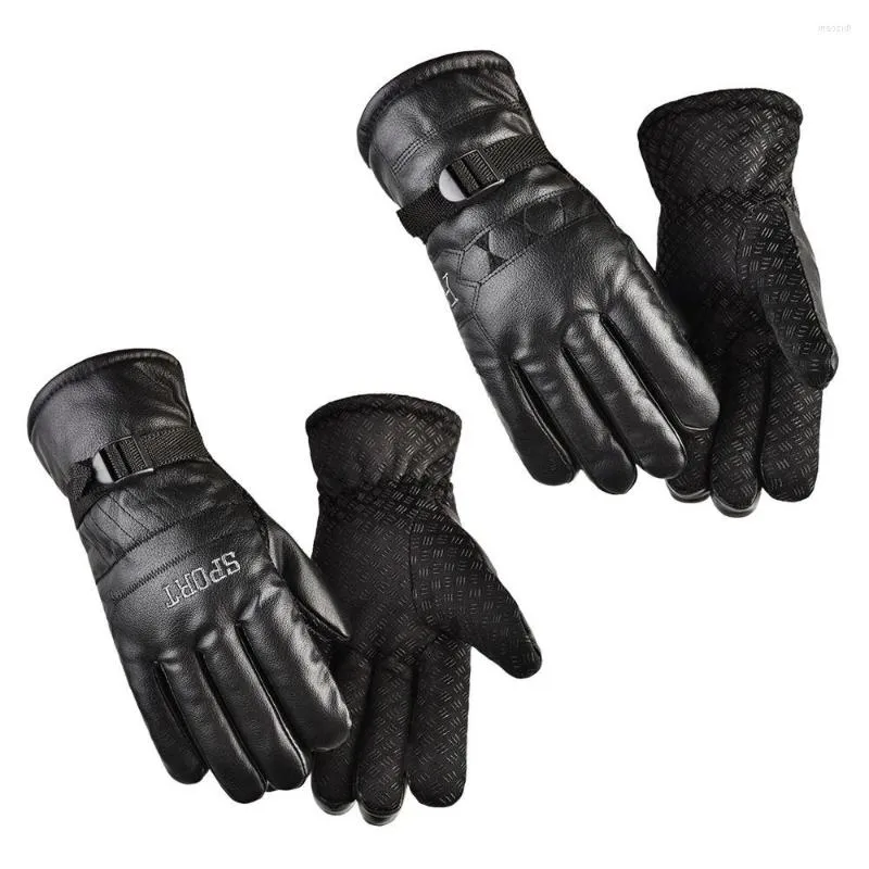 Gants de cyclisme conduite Sport de plein air écran tactile automne hiver cuir mitaines à doigts complets mitaines chaudes en fourrure épaisse peluche