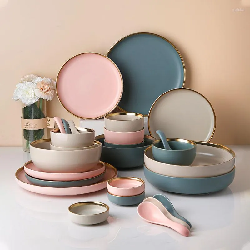 Assiettes couleur unie plateau à couverts assiette en céramique ensemble d'ustensiles de cuisine vaisselle décoration murale domestique