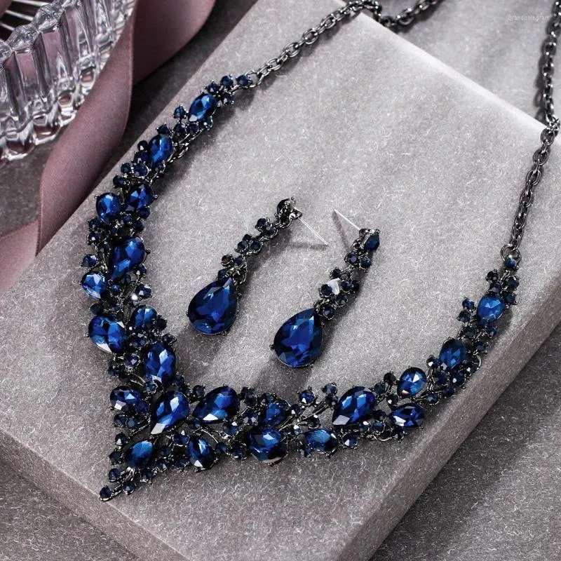 Necklace Earrings Set Bella Fashion Flower Teardrop Bridal Austrian Crystal Wedding Jewelry Women Party Gift