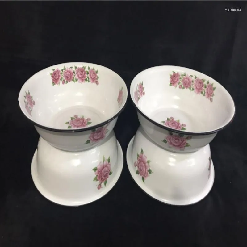 Miski w stylu chiński biały kolor róży kwiatowy żelazny żelazny enamel Big Basin Antique Fashion Bowl na pojemnik na bagietkę