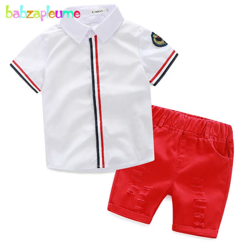 Zestawy odzieży 2PCS/2-6Years/Summer Baby Boys Zestawy odzieży Maluch swobodne garnitury Krótkie rękawie Białe koszulkę Czerwone spodenki dziecięce Ubrania BC1065