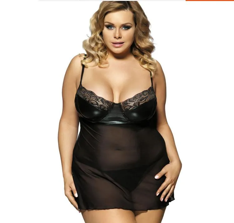 Europe and the Sexy Pyjamas United States fat MM plus size sexy underwear black lace stitching nightdress women with steel bracket suspender