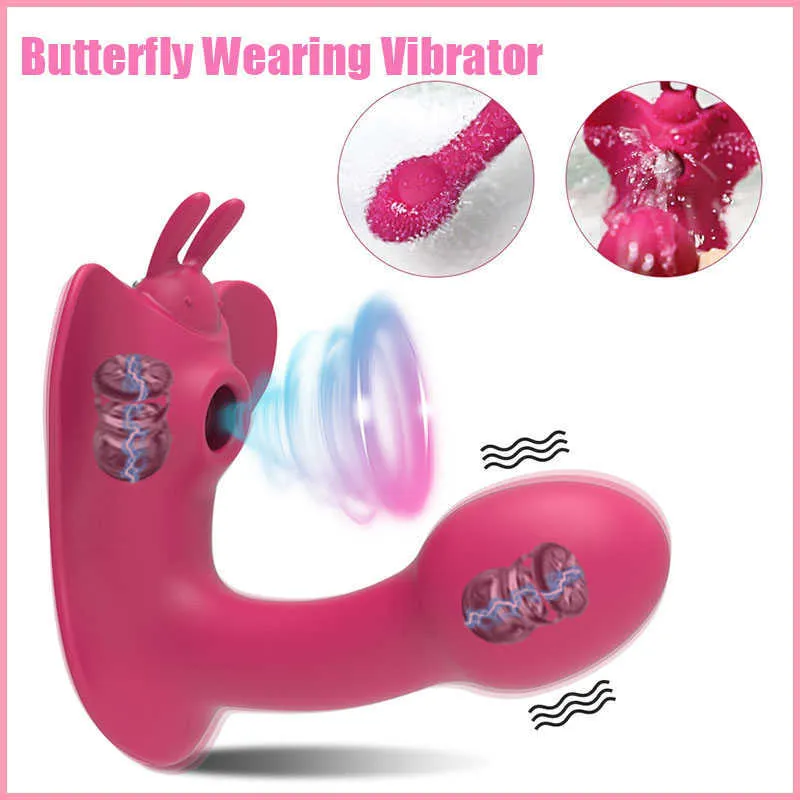 Skönhetsartiklar fjäril fjärrkläder klitoris suger kvinnliga vibratorer g-spot stimulering onani massager vuxna erotiska varor för lesbisk