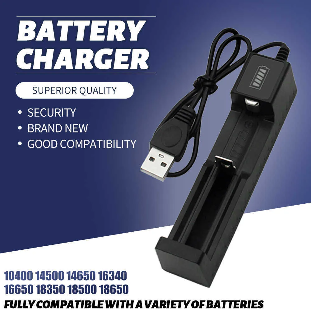 Batteriladdare 18650 USB 1 Slot Universal SMART Snabbladdning laddningsbar litiumbatteriladdare f￶r 14500 16340 26650 18500