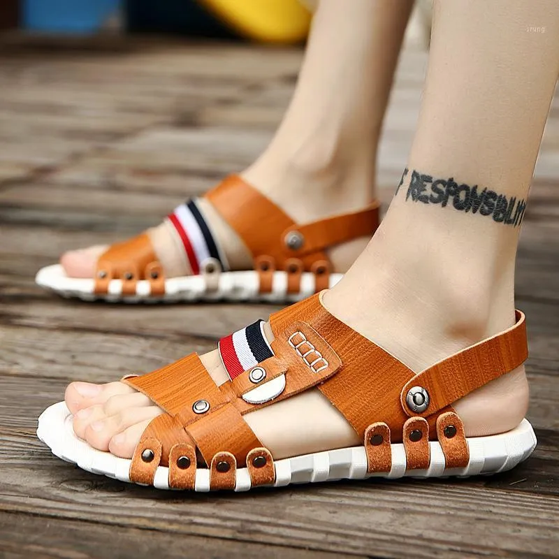 Sandaler 2023 Summer Men Designer Fashion Beach Leather Vietnam Shoes Mens Roman Gladiator för Handmade Sandalia Masculina