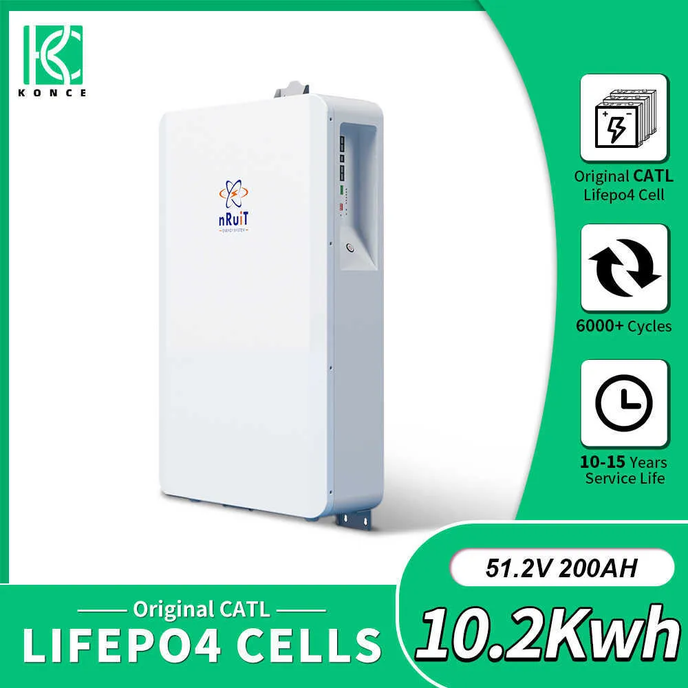 NRUIT 48V LIFEPO4 Batteri Powerwall 200AH Batteripaket för hembostadsburk 10 kW monterad på Solar Energy System