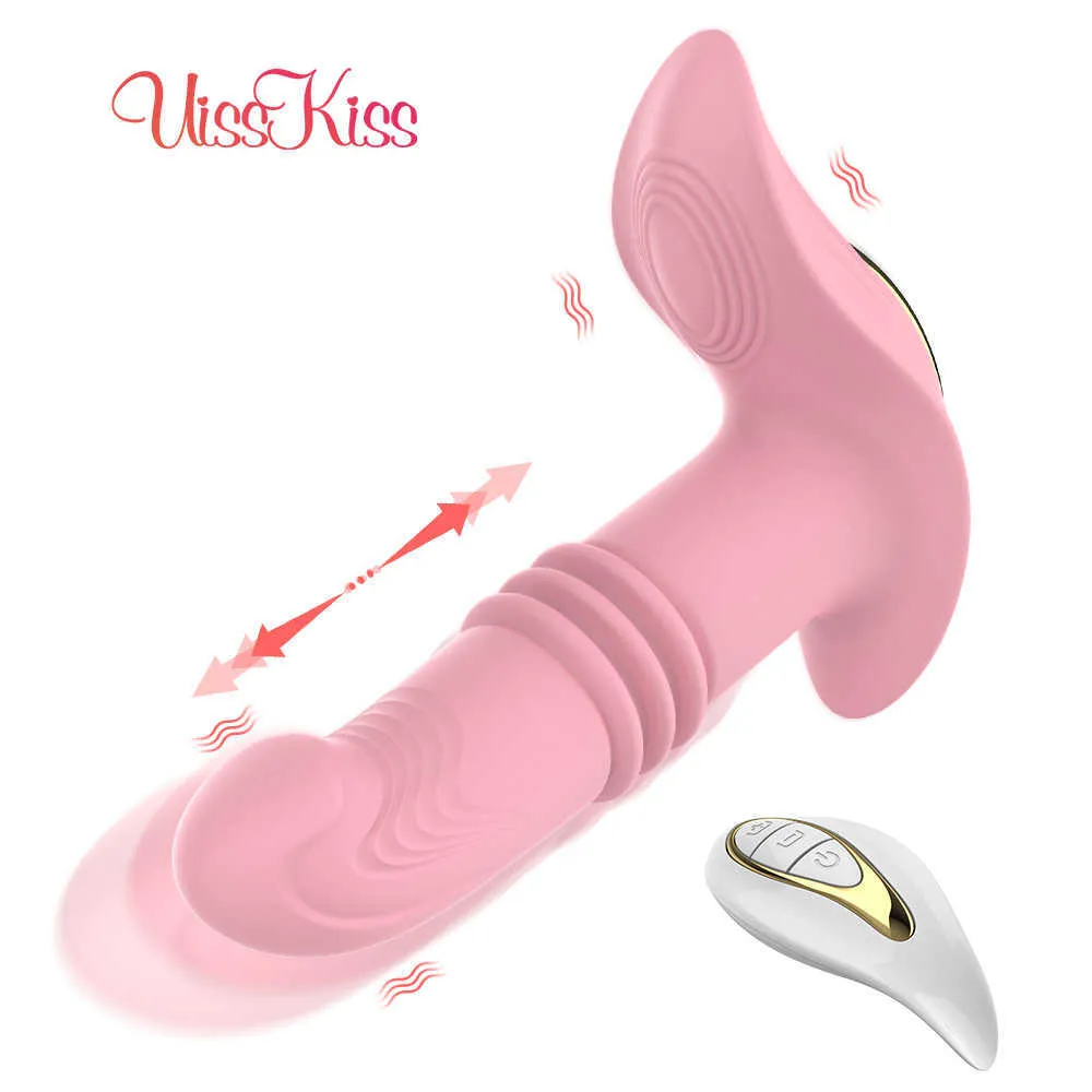Beauty Items Kabelloser tragbarer Fernbedienungs-Dildo-Vibrator, der G-Punkt-Klitoris-Stimulator, teleskopisches Silikon, sexy Spielzeug für Frauen stößt