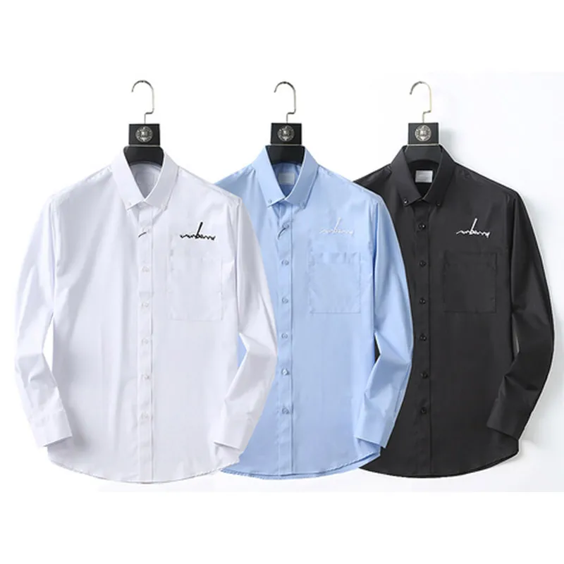 Мужская классическая рубашка с гибким воротником, эластичная однотонная приталенная рубашка с длинным рукавом, дизайнерская брендовая рубашка с вышивкой букв, 2023, весна-осень 217I
