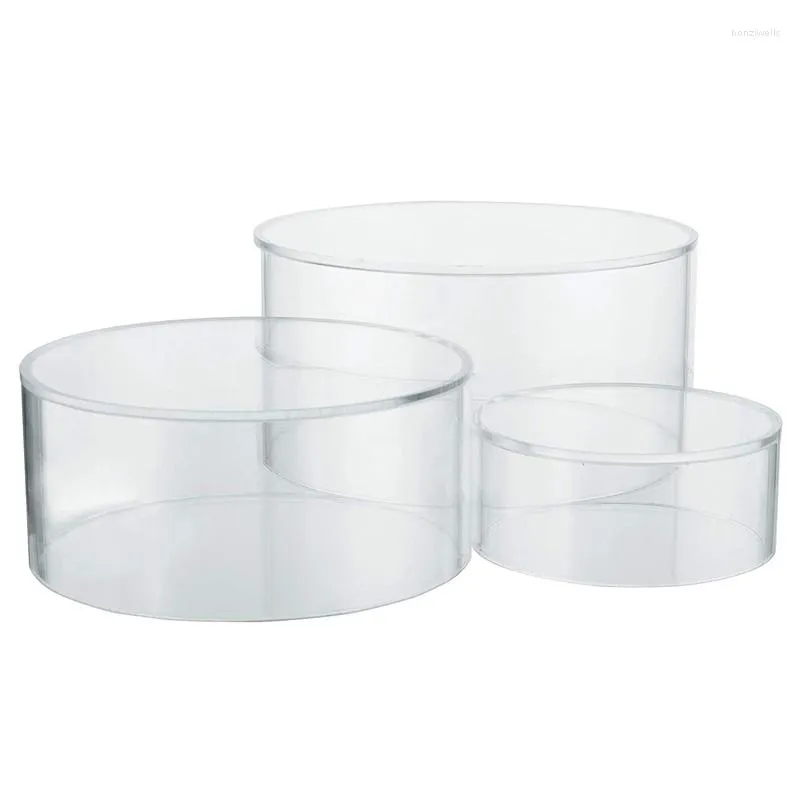 Hooks Crystal Clear Acrylic Round Cylinder Storage Display Nesting Riser Stands With Hollow Bottoms