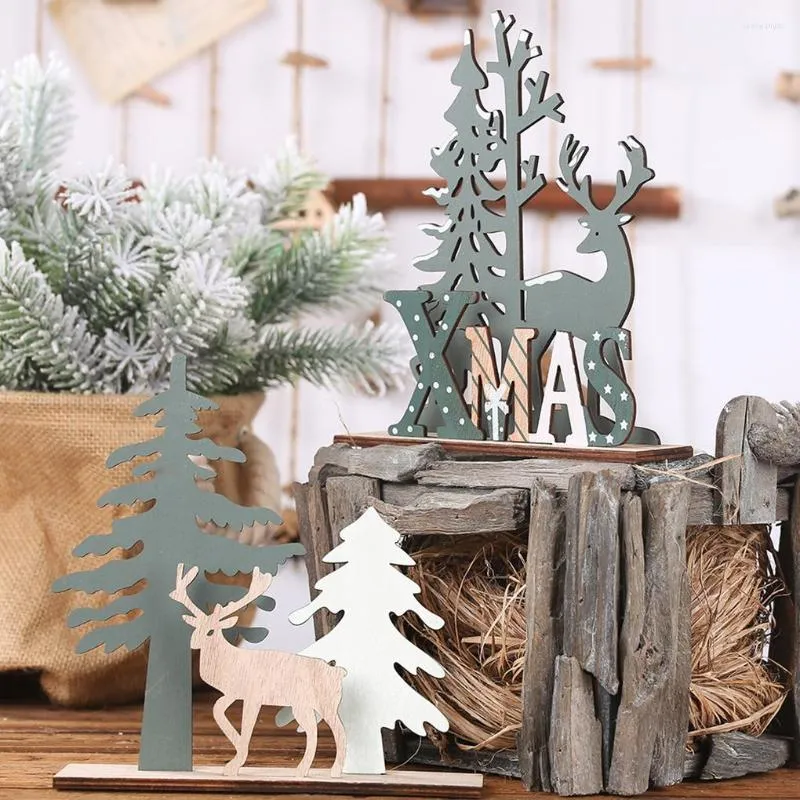 Décorations De Noël 2023 Arbre De Noël Et Animal Ornement Debout Artisanat Table En Bois Décoration Pour Christma