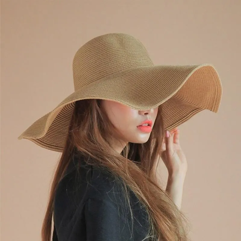 ワイドブリム帽子女性の夏の帽子ビーチ特大ストローパナマ2023ファッションサンバイザー保護クールワイド