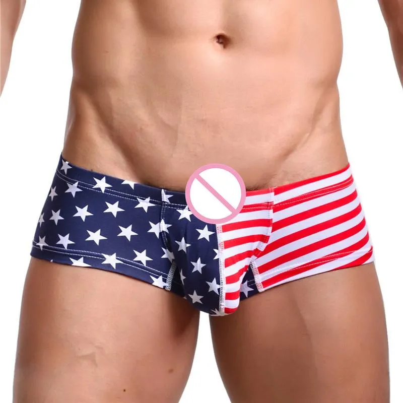 Underpants Sexy Mens Underwear Comfortable Boxer Shorts USA Flag Stripe Penis Pouch Panties Breathable Boxers Trunks Low Rise