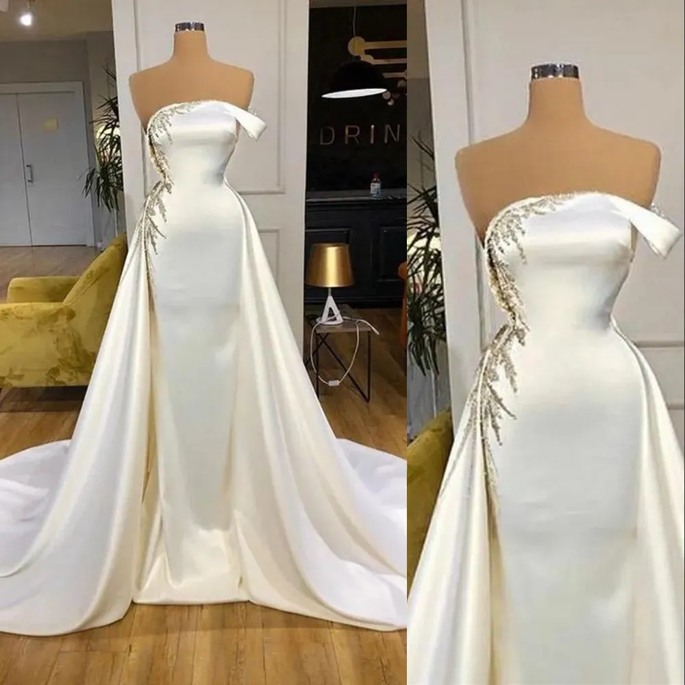 Gorgeous Wedding Dresses Bridal Gown One Shoulder Straps Crystals Beaded A Line Sweep Train Plus Size Custom Made Garden Vestido De Novia 403 403