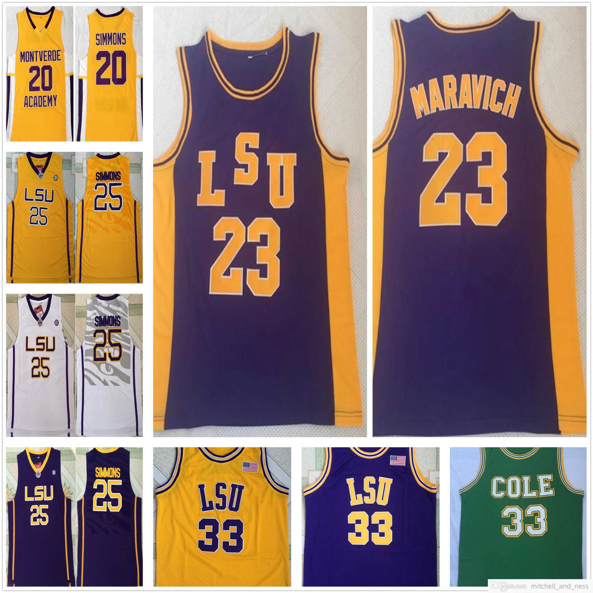 Cousue NCAA Vintage College Basketball Jerseys 23 Pete Maravich LSU Tigers Ben 25 Simmons # 33 Jaune 20 Montverde Academy Jersey Eagles High School