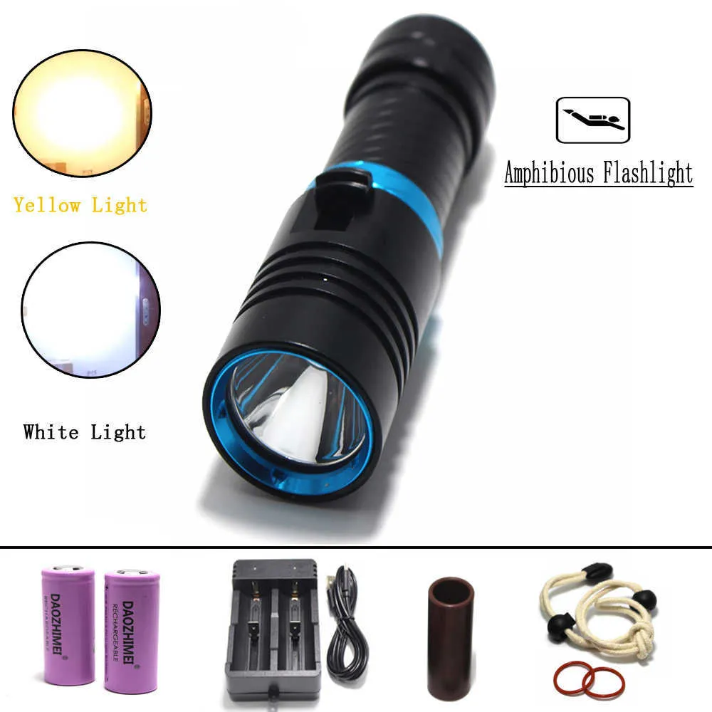 Flashlights Torches Diving Flashlight IP68 Highest Waterproof Rating Professional Diving Light Powered By 26650 Battery With Hand Rope 0109