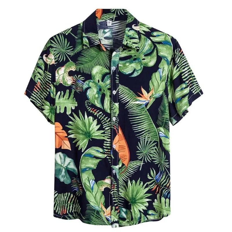 Mäns avslappnade skjortor män skjorta sommarstil palmträd tryck strand hawaiian kort ärm blommor hawaii 3xl camisa maskulina