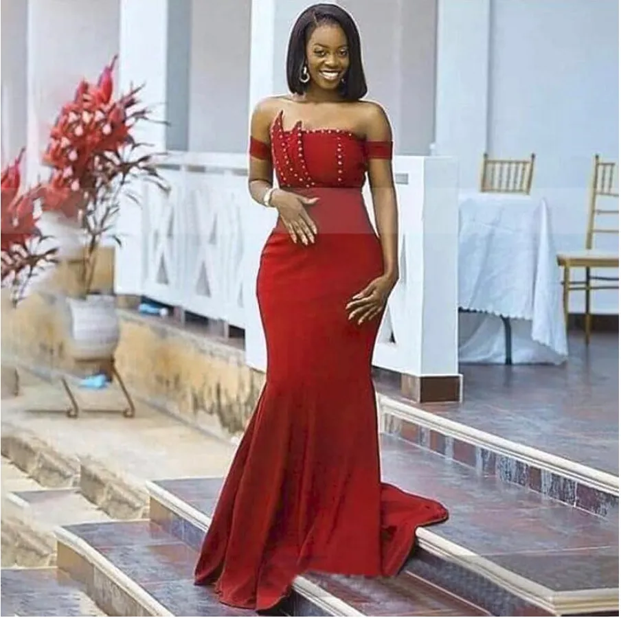 Fashion Red Mermaid Bridesmaid Dresses With Beads Peals Women Strapless Long Wedding Party Dress Vestido De Fiesta De Boda From 41 22 DHgate