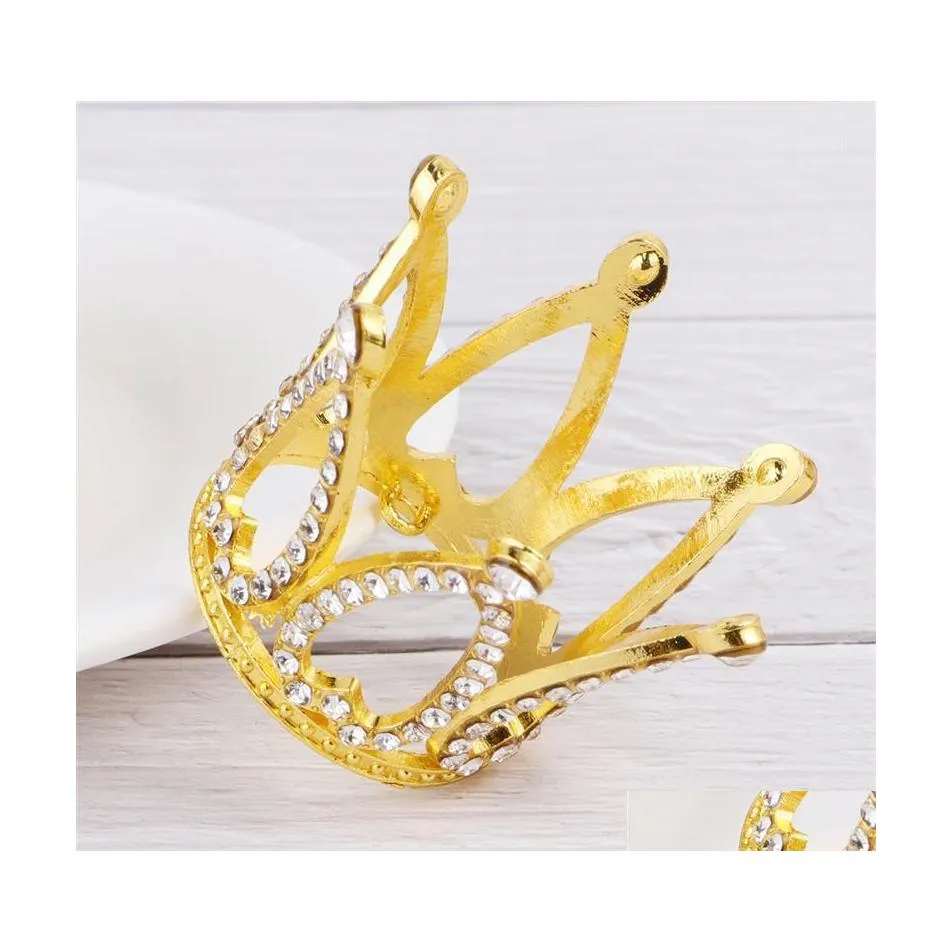 Autres Fournitures De Fête De Fête 2 Pcs Or Mini Couronne Gâteau Topper Pour Enfants Anniversaire Décor Strass Ornement De Mariage A351 Drop Delive Dh50V