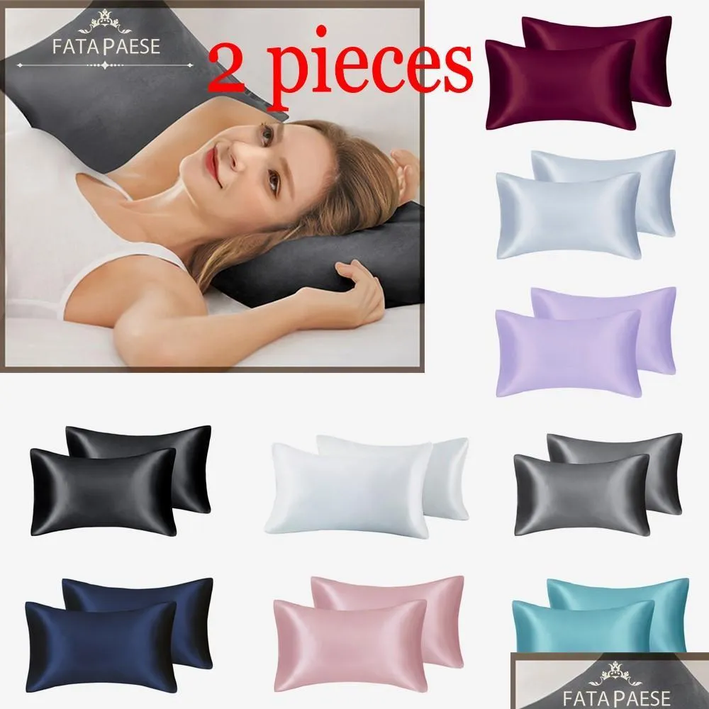 Pillow Case Us Stock Fatapaese Silk Satin For Hair Skin Soft Breathable Smooth Both Sided Silky Ers With Envelope Closure King Queen Dhg7T