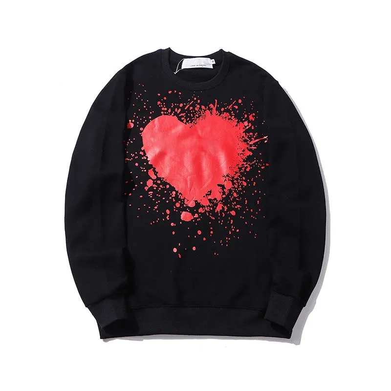 Tasarımcı Erkek Hoodies Oyun Sweatshirts Commes Jumperlar des Garcons Mektup Nakış Uzun Kollu Külot Kadınlar Sıçrama Mürekkep Kırmızı Kalp Spor Giyim Sokak Giyim