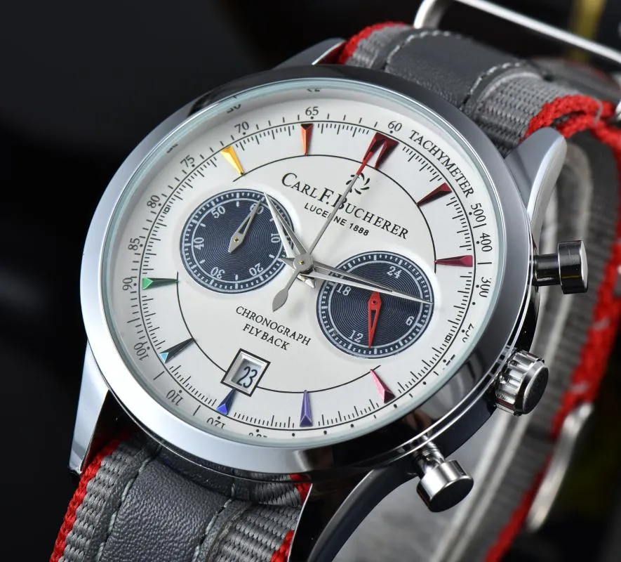 Armbandsur Carl F.Bucherer Limited Edition Maliron Series Flyback Chronograph Silver Dial Top Tyg Rand 43mm Quartz Watch