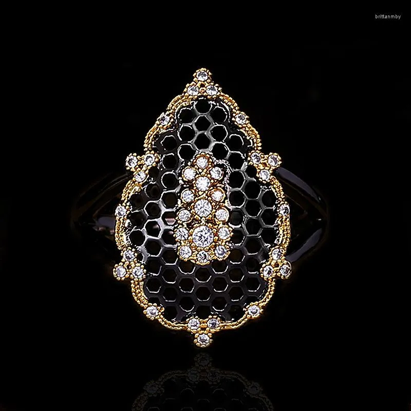 Cluster Rings CIZEVA Retro Ring For Ladies Women CZ Stone Vintage Two-tone Black Gold Color Finger Italy Jewelry