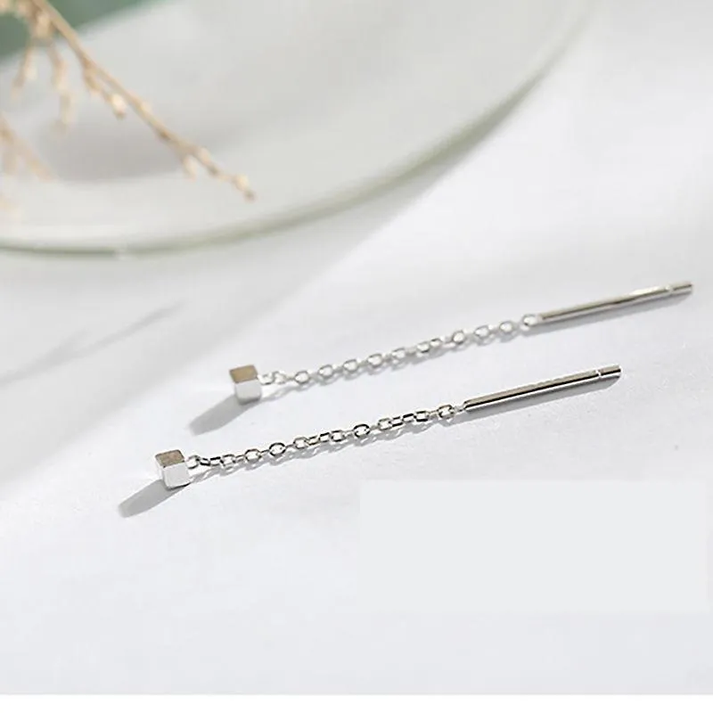 Dangle Earrings & Chandelier S925 Sterling Silver Square Ear Cord Fashion Stud For Women 2023 Trend Korean Style Jewelry