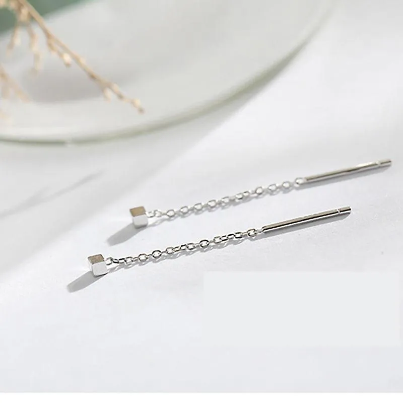 Dangle Earrings Chandelier S925 Sterling Silver Square Ear Cordファッションスタッド