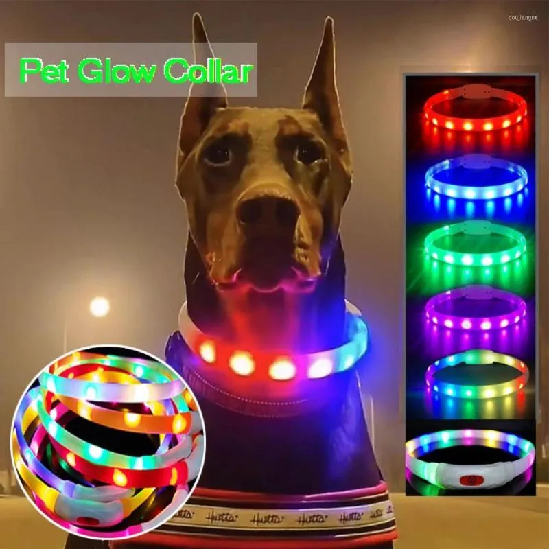 أدى الياقات الكلاب LED PET GLOW طوق السيليكون USB قابلة لإعادة الشحن الليلية الليلية المشي المشي ضوء مضاد لضوء الإكسسوارات السلامة الخسارة