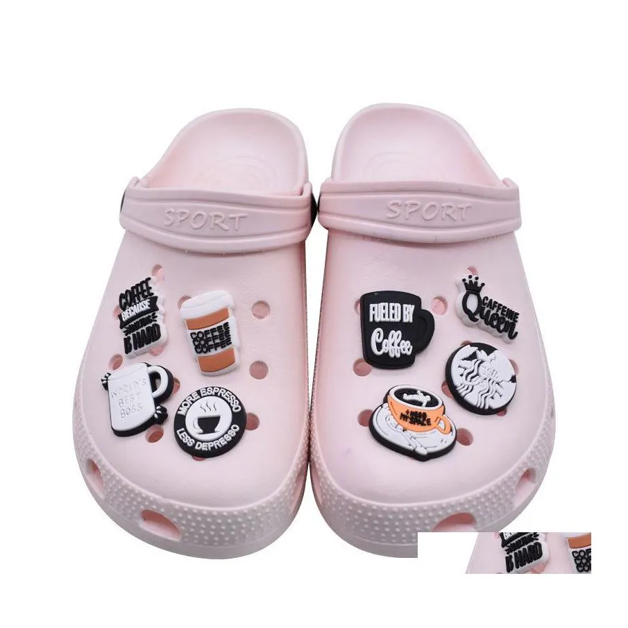 Shoe Parts Accessories Charms Wholesale Childhood Memories Coffee Drink Cartoon Croc Pvc Decoration Buckle Soft Rubber Clog Fast D Dhimw