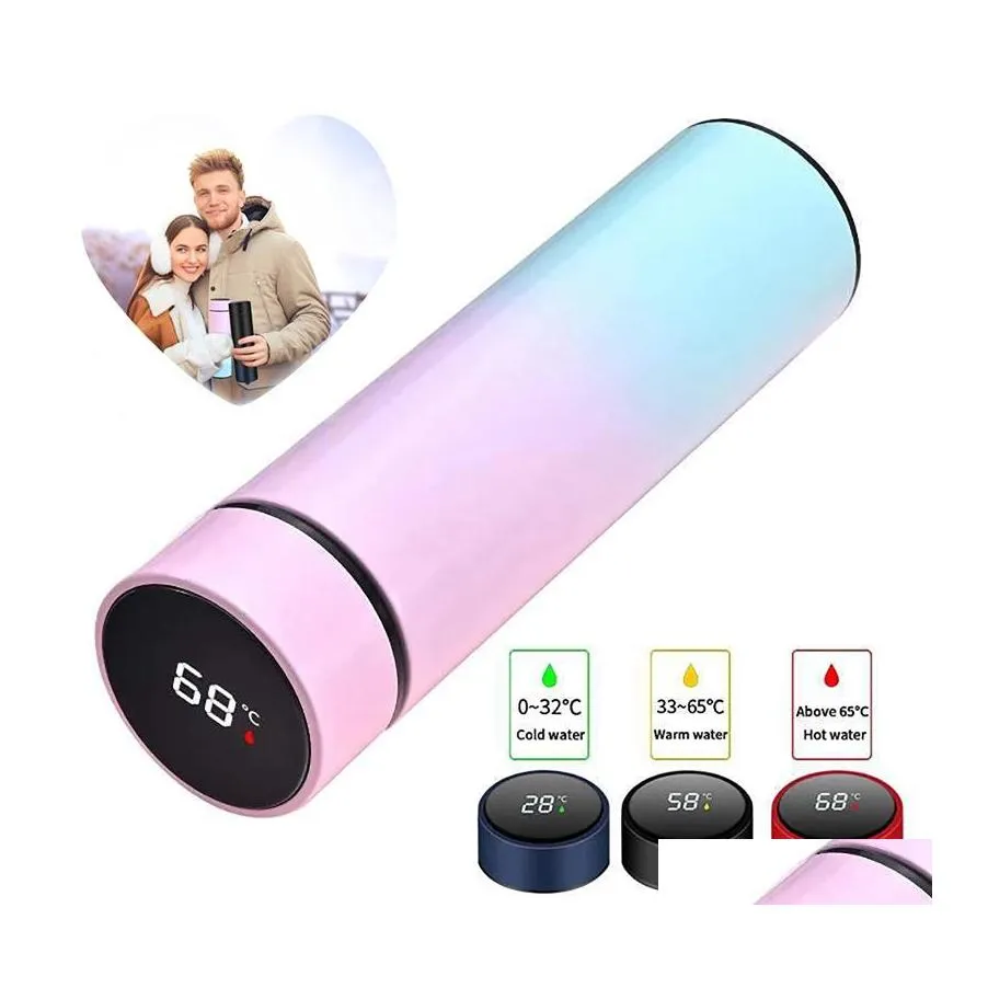 Andere drinkware 500 ml SMART Vacu￼m Flask LED Tumblers Temperatuur Display Travel Mok Water Flessen Drop levering Huis Tuin Keuken Dhm9i