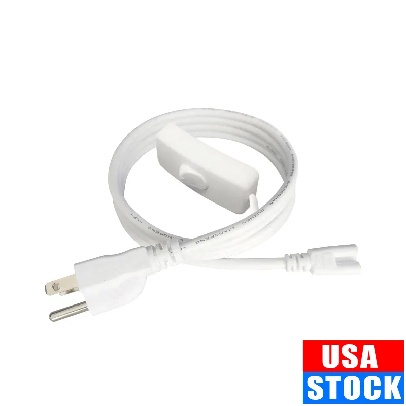 US Plug Switch Cable For T5 LED Tube T8 Power Charging Wire Connection Wire ON/OFF Connector Home Decor 1FT 2FT 3.3FT 4FT 5FT 6FT 6.6 FT 100Pcs Crestech168