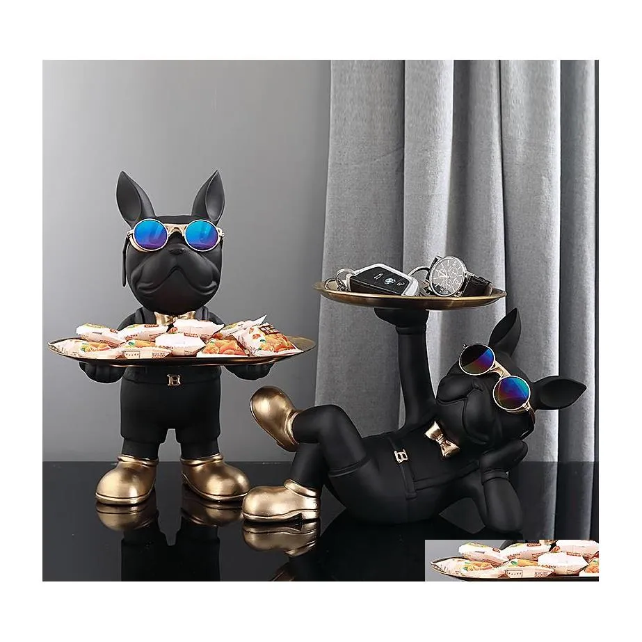 Dekorative Objekte Figuren Französisch Bldog Butler Nordic Harz Hund Skulptur Moderne Wohnkultur Für Tisch Wohnzimmer Tier Handwerk Dhpdh