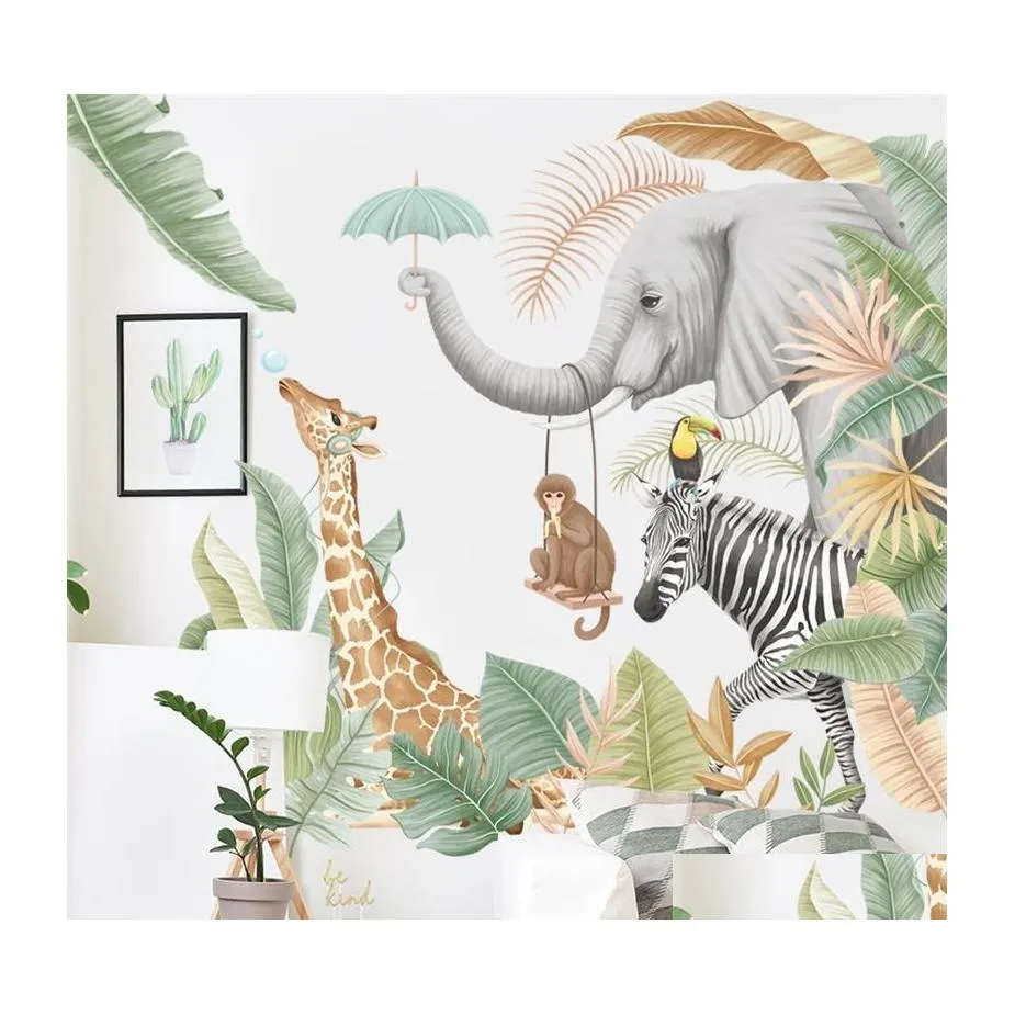 Muurstickers grote jungle dieren voor kinderkamers jongens slaapkamer decorartie zelf -adhesive wallpaper poster decor vinyl 220523 drop del dhquk