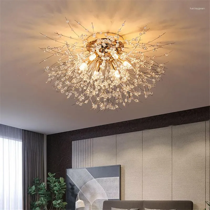 Ceiling Lights Nordic Snowflake Crystal Chandelier Light Gold/Silver Dandelion Plafon Lamp Decorative Led Lamps For Living Room