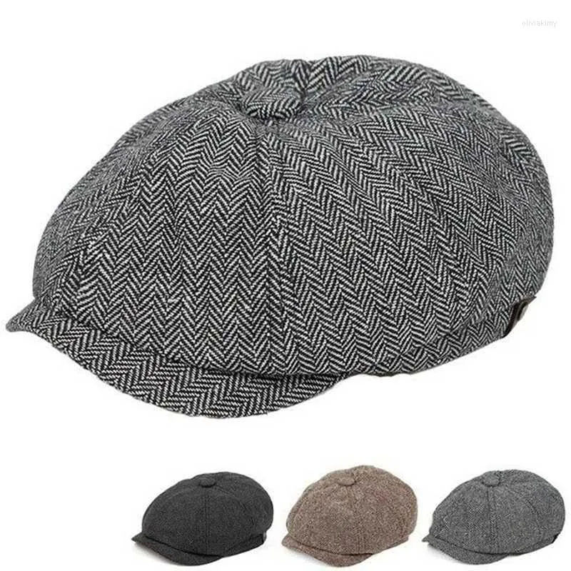 Berets Fashion Flat Sboy Cap Heren Peaky Blinders Hat Tweed Wool Baker Boy Gatsby Winter